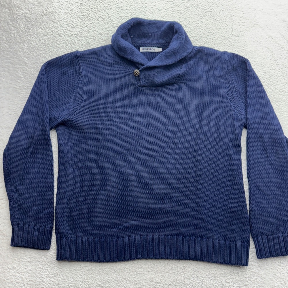 Bonobos Mens Navy Blue Shawl Collar Button Sweater 100% Cotton Shaker Knit Large